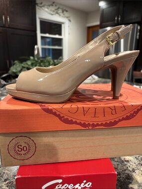 Bandolino Nude Patent Slingback Peep-Toe Heel